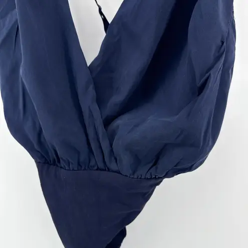 Alice + Olivia  Ballerina Bodysuit Navy Blue Silk Blend Deep V Plunge Small $198