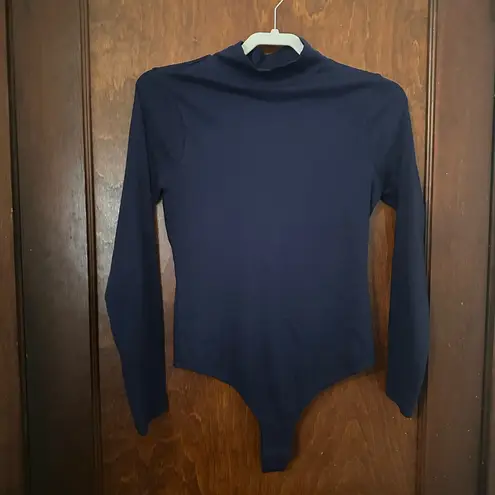 Hill House  Home The Luna Bodysuit Navy Cotton Jersey Turtleneck Size S
