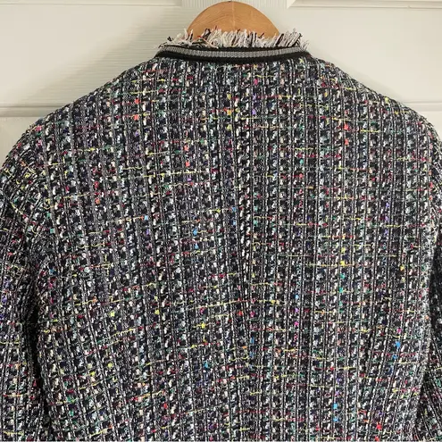 Avara Multicolor Tweed Blazer with Fringe detail Size Large trad wife academia Blue