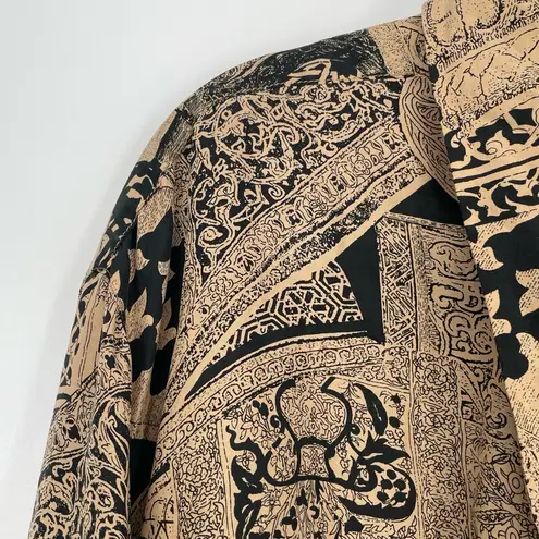 The Avenue Khaki & Black Silk Abstract Geometric Button Down Blouse Size 26/28