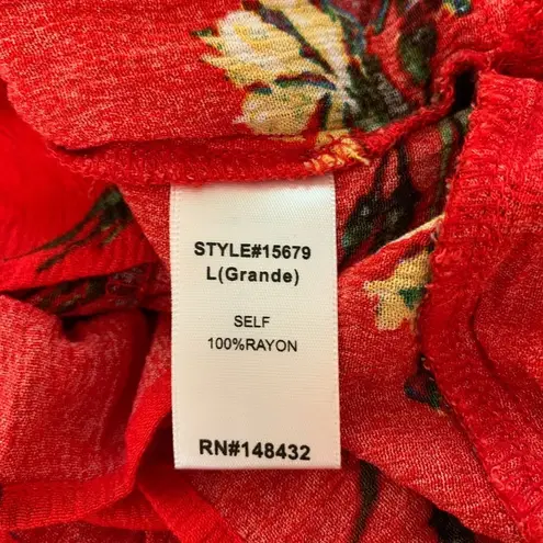 Staccato Floral Ruffle Tank Top Womens Size Large Red Sleeveless Casual Tiered
