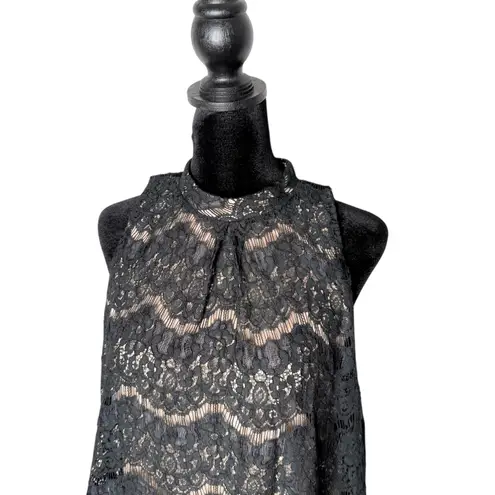 Fire Los Angeles Black Floral Lace Top High Neck Womens L Romantic Layered