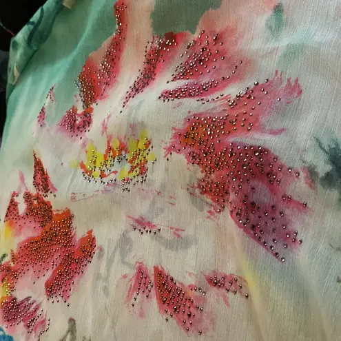 Missy Plus Floral Chiffon Caftan Poncho/ Coverup OS Green Size undefined