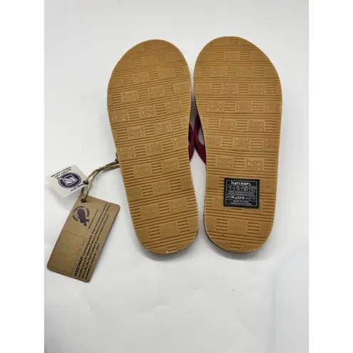 NWOB Hari Mari Womens Flip Flops Thong Slip On Scouts II Berry/Tan Leather Red Size 8