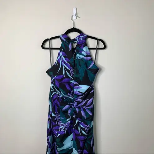 Kobi Halperin floral halter botanical silk Ruth midi dress size 12 vacation Blue