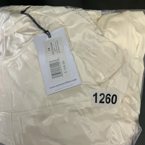 We Wore What  Cream Satin Puff Sleeve Dress