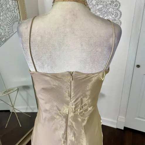 Rhapsody , Paper Tag Made in USA Early 2000's Gold Ethereal Beaded Prom Dress S