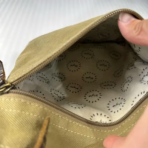 MYRA Bag Brown Leather & Blue/Gray Canvas Crossbody Purse Western Boho Style Bag