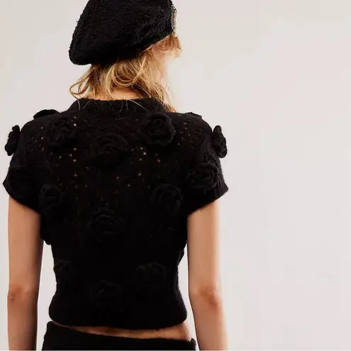 Tach Clothing Women’s Polina Top Elena Crochet Knit Skirt Set Black Rosettes S