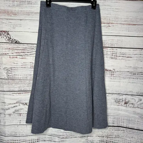 Loft Knit Blue Flowy Midi Skirt Pull On Comfort Minimalist Med