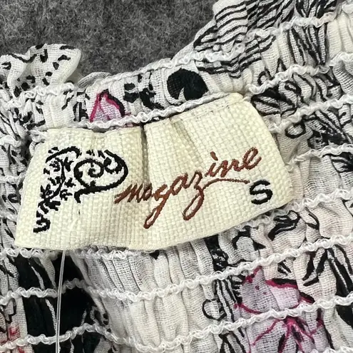 Magazine Pants Womens S White Black Floral Pull On Pleated Ankle Tie Harem Boho