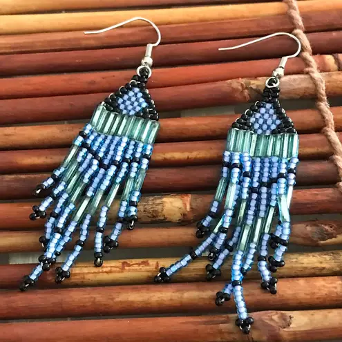 Blue Glass Seed bead Dangle/Drop Earrings