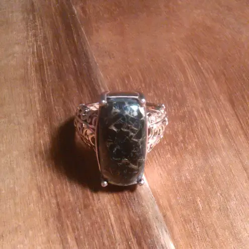 Matrix Silver Shungite 14K Rose Gold Over Copper Ring (Size 8)