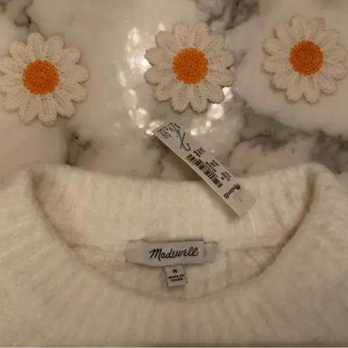 Madewell NWT  Ribbed Cotton-Blend Sweater M box cut slice flower embroidery incl