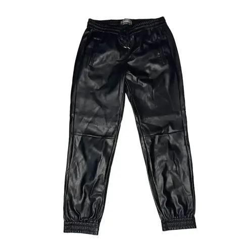 Anthropologie  Women's Small Black Sleek Faux Leather‎ Elastic Waist Joggers