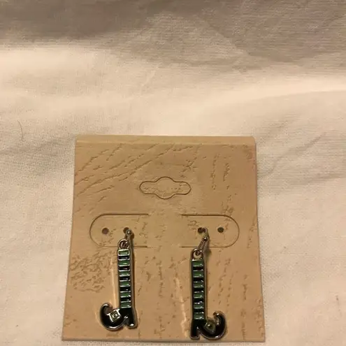 Halloween Witch Legs Earrings Jewelry Black Green