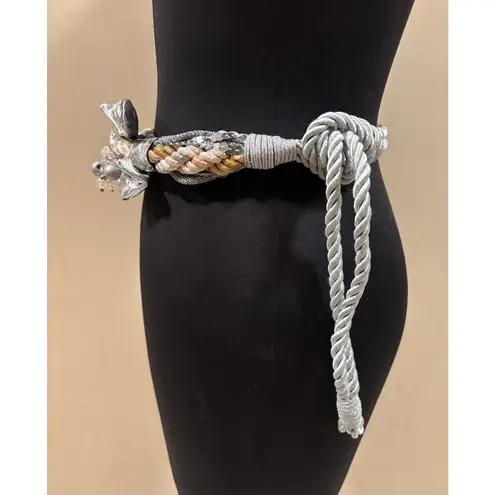 Vintage 3" wide Gold Silver Metallic Braided Rope Macrame Belt 45" long OS