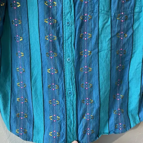Wrangler Vintage  Women’s Shirt Button Aztec Blue cowgirl Cowboy Western Rodeo M