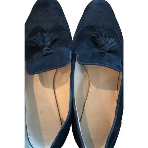J.Crew Georgie Black Suede Tassel Loafer Flats Leather Lined Preppy 7.5 Shoes Size 5.5