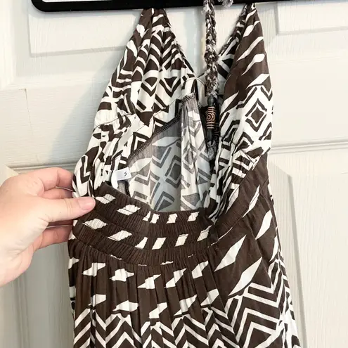 T Bags Los Angeles Maxi Dress Halter Brown White Geometric Print S Summer Boho