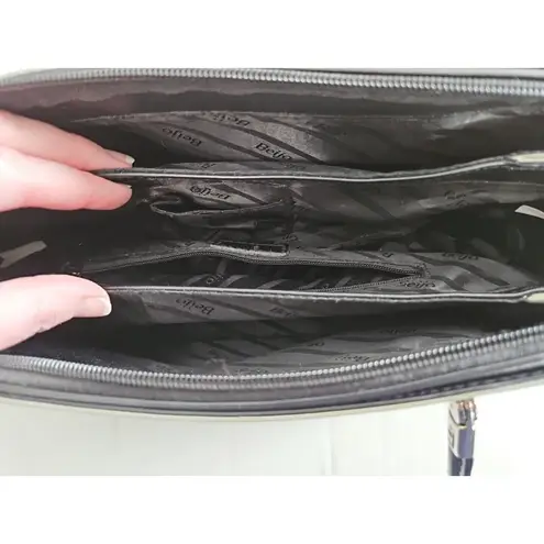 Beijo Beige And Black Patent Leather Shoulder Bag Purse Retro 90's