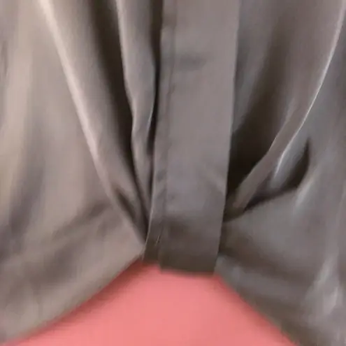 Halston Heritage faux tuck silky mixed media top long sleeves V-neck band collar