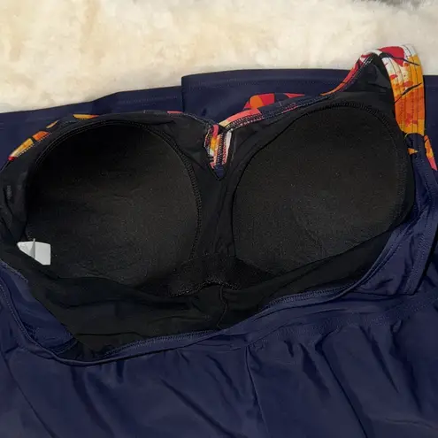 Delta Burke One Piece Swimdress Swimsuit Navy Blue & Orange Floral Women’s 18