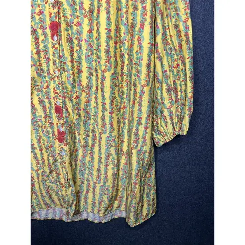 Roller Rabbit  YELLOW STRIPED FLORAL PRINT BALLOON SLEEVES BUTTON UP DRESS Med