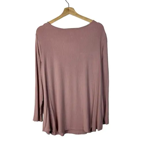 Westport Mauve Rose Pink Scoop Neck Ribbed Long Sleeve T-Shirt 1X