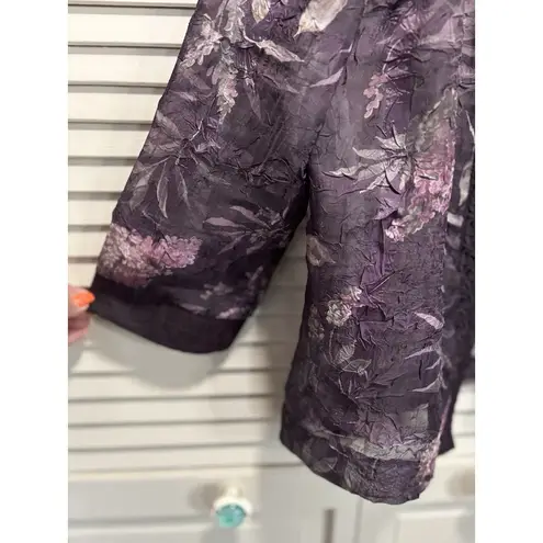 R & M Richards Chiffon Plum/Green Floral 3/4 Sleeve Open Cardigan Size Petite