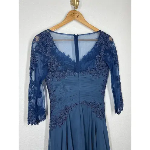 Marsoni By Colors Peacock Blue Lace Appliqué Evening Gown Size 4 Formal M237