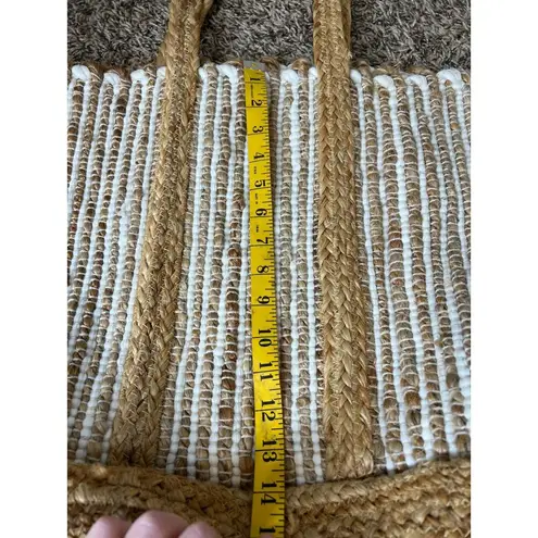 Chloe & Lex White Brown Jute Cotton Bag Tote Boho Coastal Beachy Picnic Natural