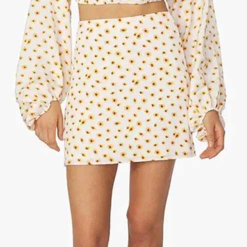 We Wore What New Daisy Print Floral Mini Slip Skirt Ivory Multi Size Small