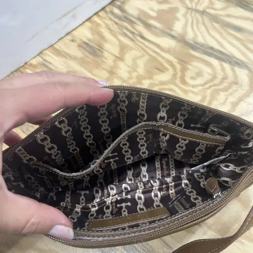 Tignanello Pebbled Leather Shoulder Bag Brown Hobo Baguette Y2K Handbag Purse