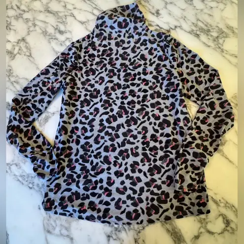 Nic+Zoe NWOT Cheetah Pop Top Mock Turtleneck Pullover Top Grey Pink Size Small