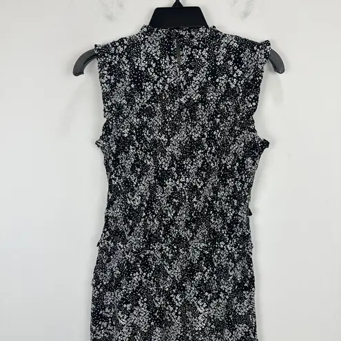 Madewell  Smocked Crewneck Mini Dress Harper Floral Boho Black White US 00 NWT