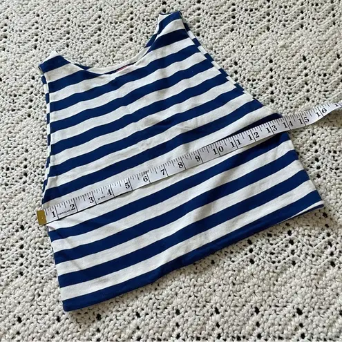 Farm Rio Brazil High Neck Striped Crop Tank Top Blue White (Medium)
