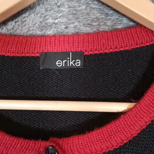 Erika Black Christmas Holiday Natti Style Cardigan Button Up Womens Medium