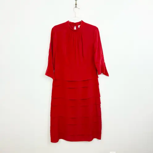 Iris & Ink Silk Red Tiered Midi Dress Size 14