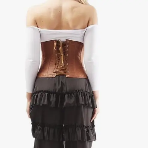 Womens Sexy Satin Vintage Underbust Waist Training Corset Bustier XL Brown Size M