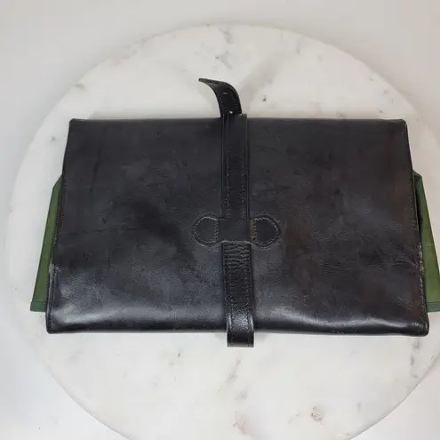 Vintage Daines Hathaway Wet Pack 10" Black Leather Green Interior Pockets Buckle