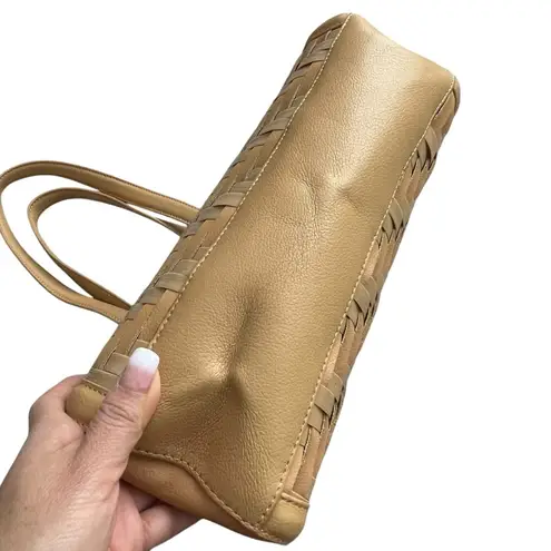 Longaberger Basket Woven Leather Shoulder Bag Stairstep Weave Caramel