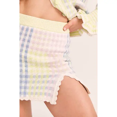 Love Shack Fancy  Keoni Cardigan & Pawley Skirt Set plaid pink blue yelllow Size L