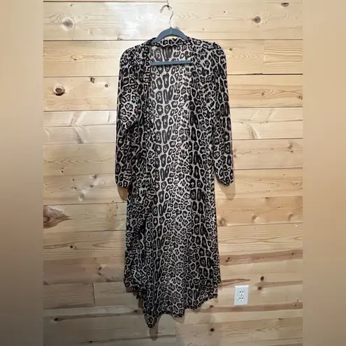 Sterling Kreek Leopard Print Long Sleeve Duster, OS Black Size undefined