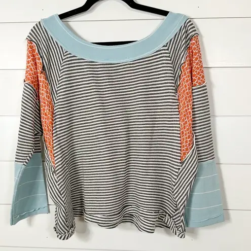 Ces Femme Striped Patchwork Print Long Sleeve Knit Top, EUC, Size Small Black