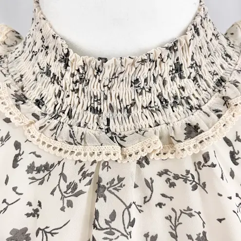Bishop and Young New Floral Print Ruffle Smocked High Neck Top Isabel Ivory