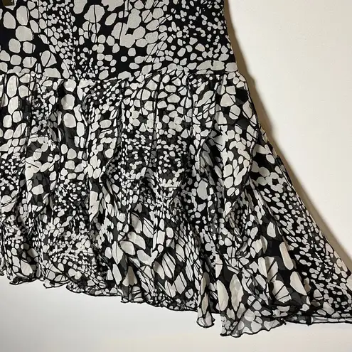 INC 100% Silk Ruffle Mini Skirt Black White Size 0 Fairy Romantic Y2K Flirty