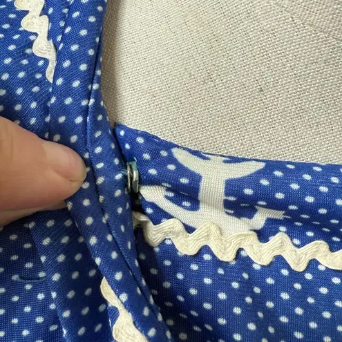 Vintage 70s House of She Ltd Zip Front Anchor Sailor Dress M Blue Size M