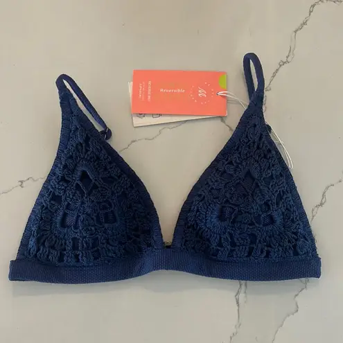 Maaji  size Medium navy reversible macrame fixed triangle reversible bikini top - Image 1