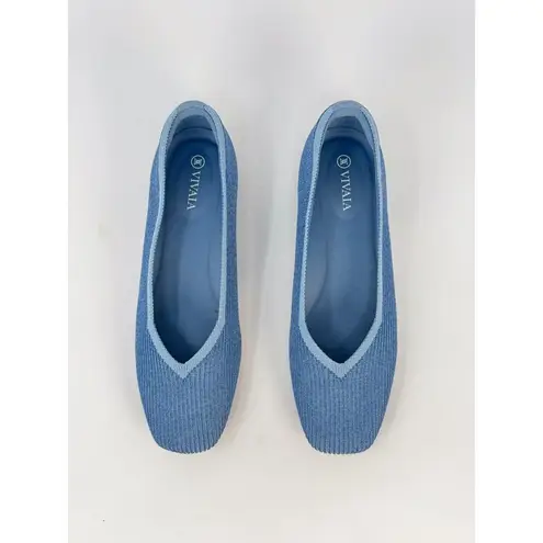 Vivaia Margot 2.0 Womens Ballet Flats Denim Blue Square V Cut Slip On 37.5 US 7